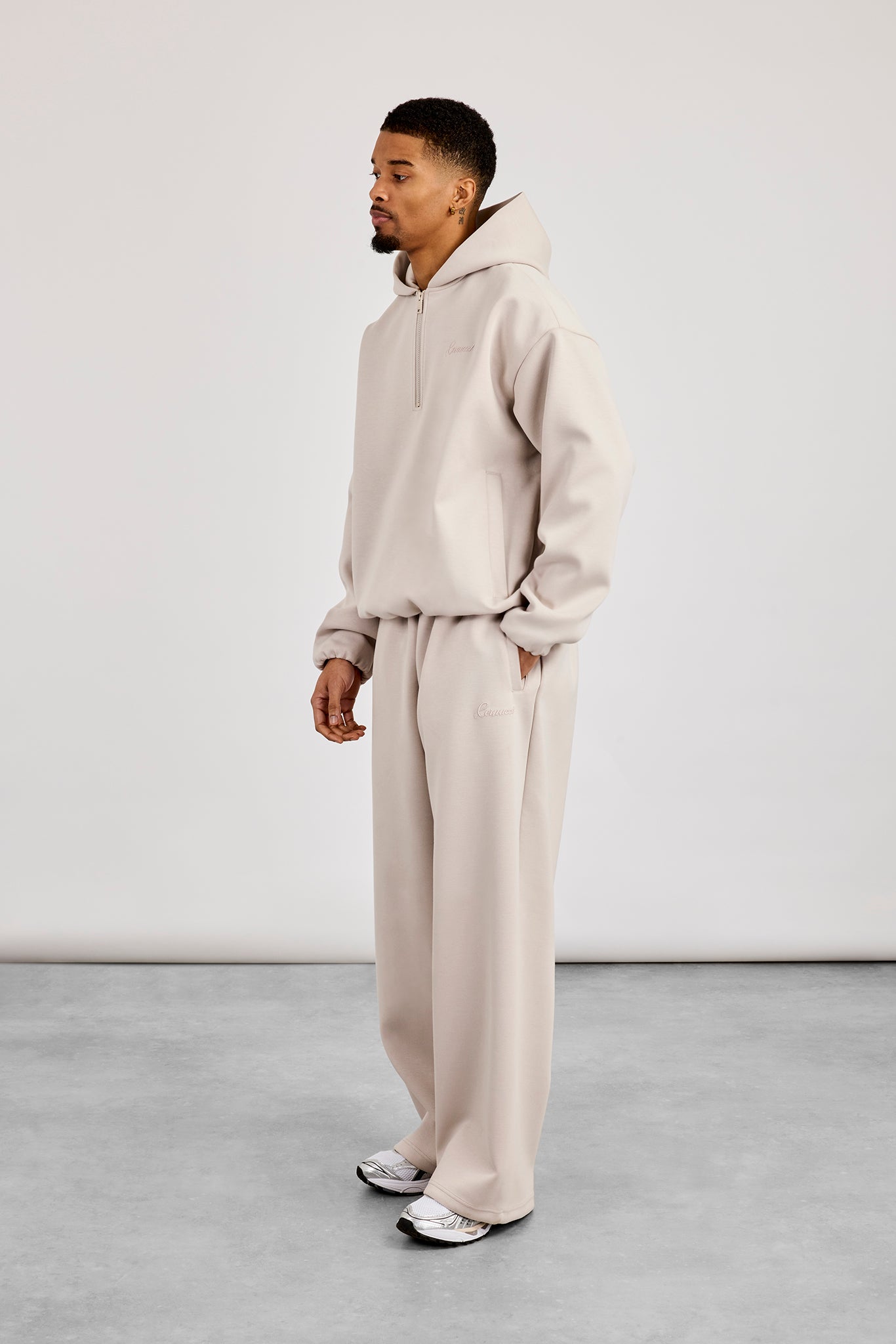 Scuba Half Zip Hoodie & Baggy Fit Jogger - Light Grey